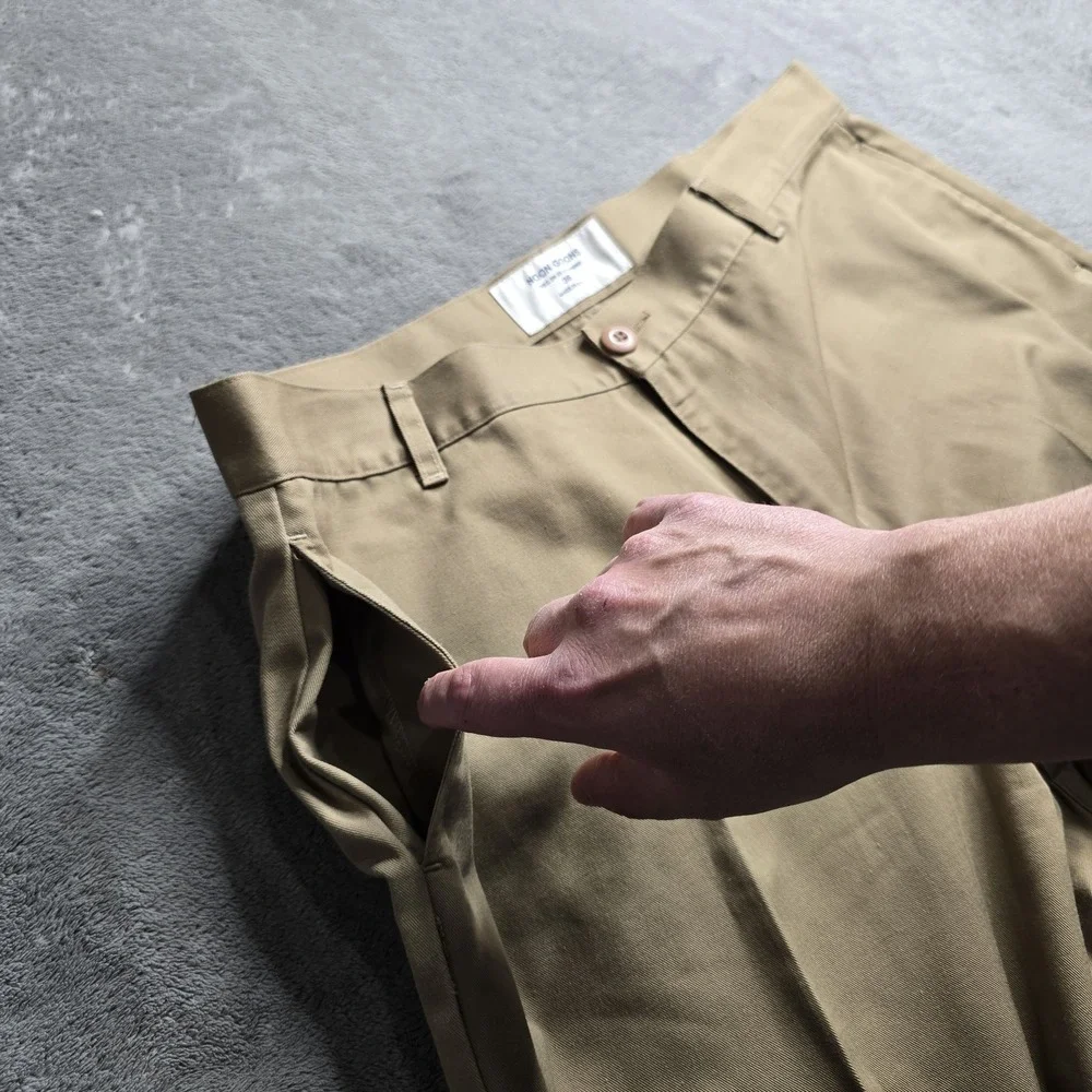 Noon Goons Pants Mens 36x34 (38) Khaki Tan Casual Club Trousers Creased USA Made